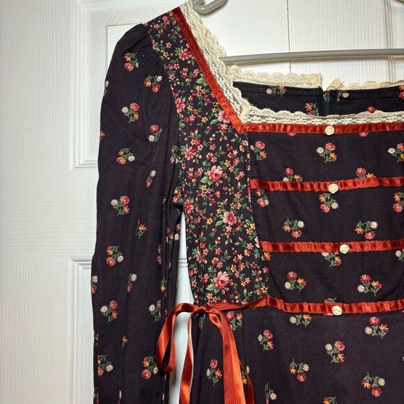 Gunne Sax Calico Dress Renaissance Fair Dress With Pockets Vintage 70s - Picture 8 of 17